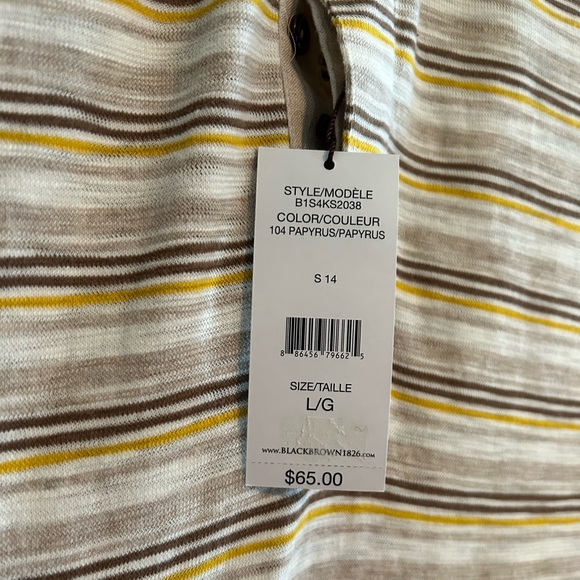 Black Brown 826 Men’s Beige/Brown Striped polo shirt NWT Size Large - Picture 2 of 4